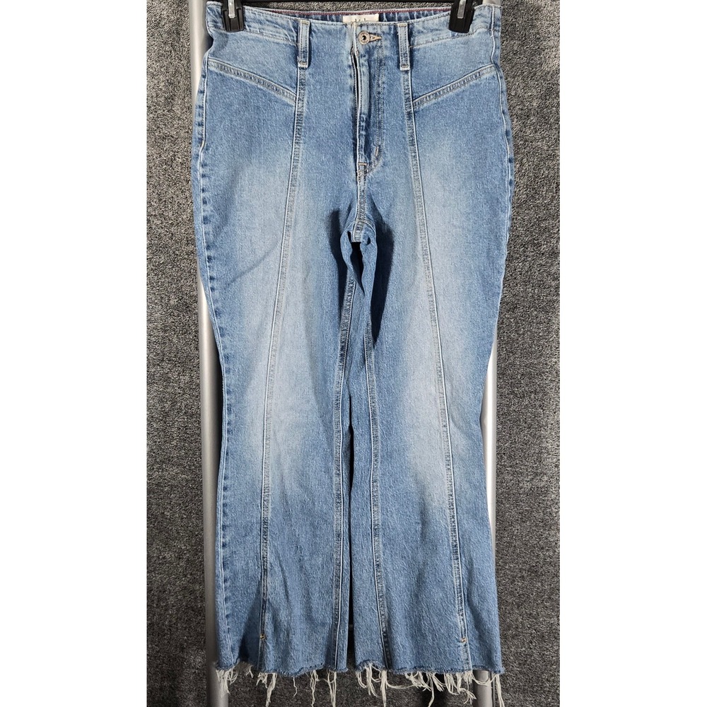 Edgely Womens High Rise Flare Jeans Light Wash Raw Hem Seam Detail Size 10